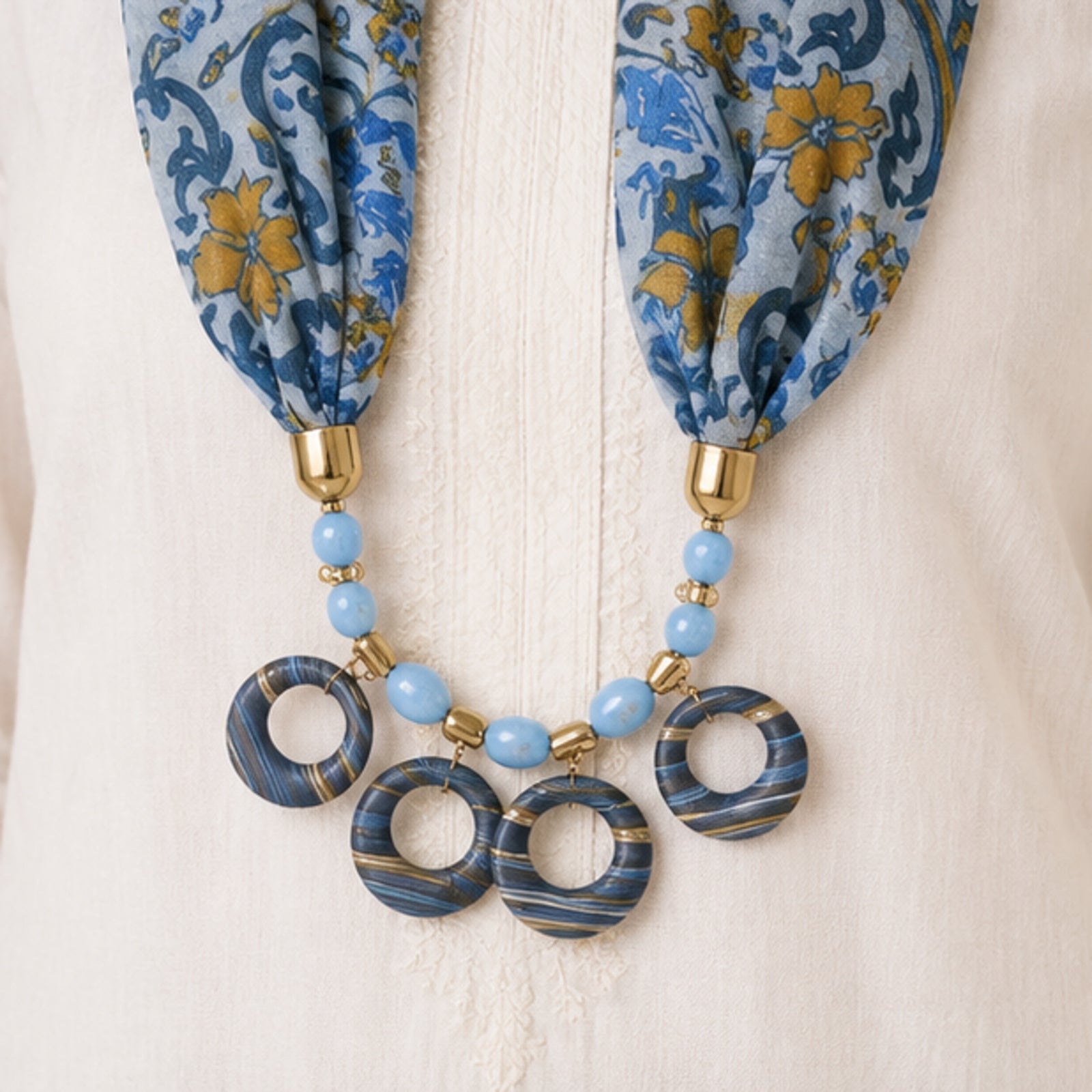 Women's Floral Print Scarf Necklace-3