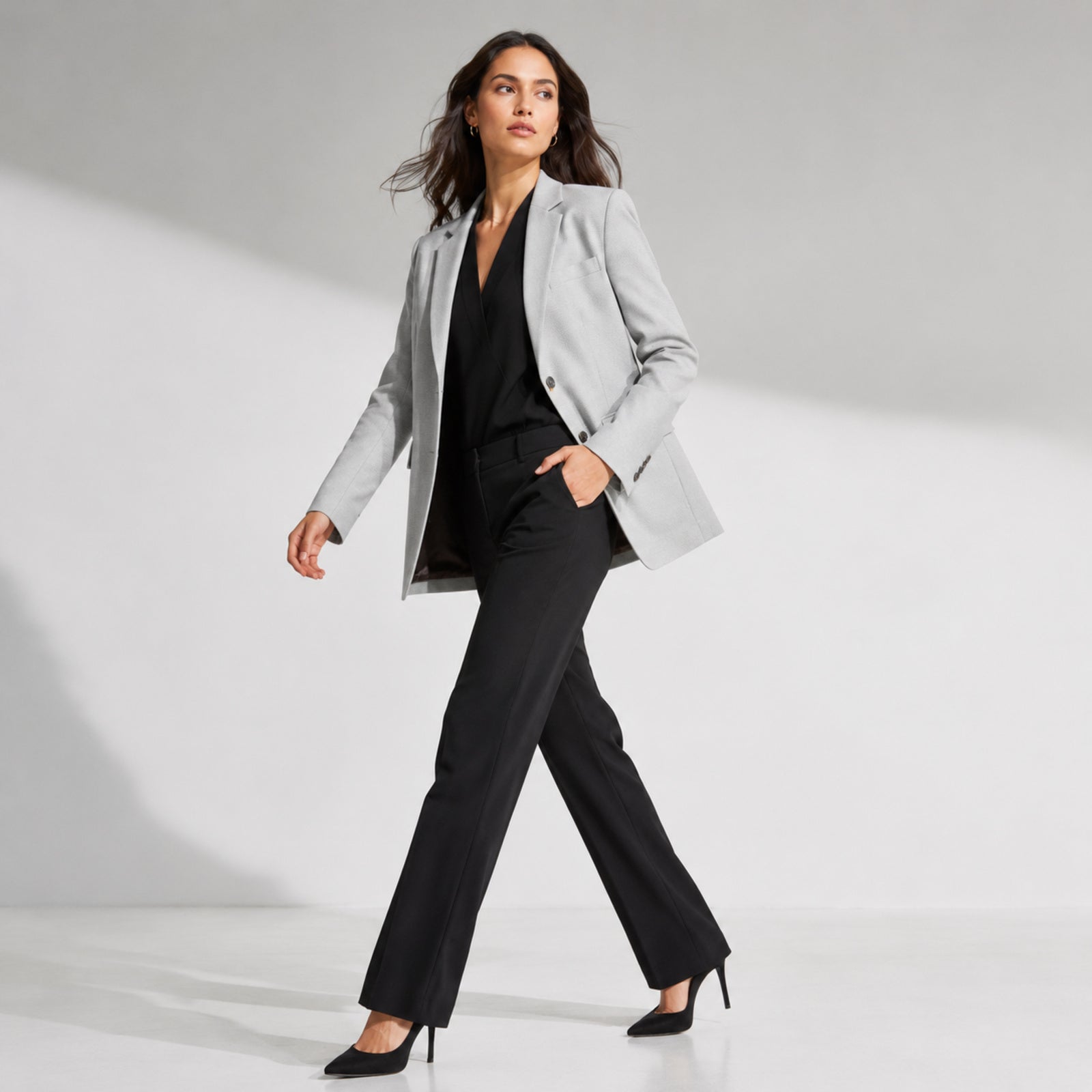 Women's Elegant Light Grey Formal Blazer-4