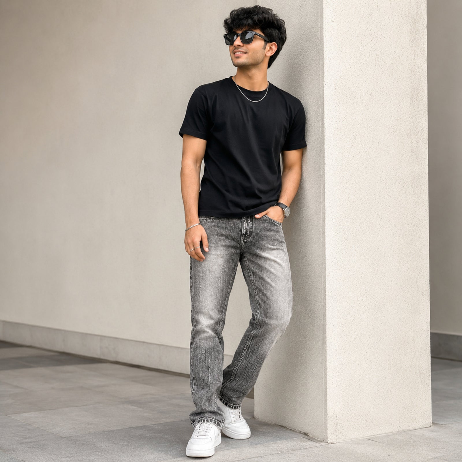 Men's Urban Mist Straight Fit Washed Denim Jeans-1
