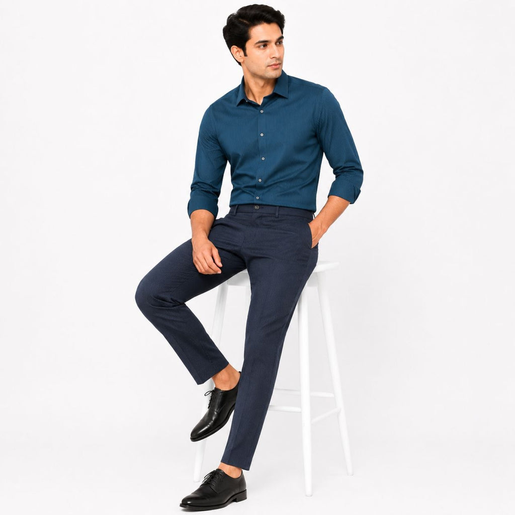 Men's Teal Micro Stripe Formal Shirt | Smart Tailored Office Wear Shirt-3
