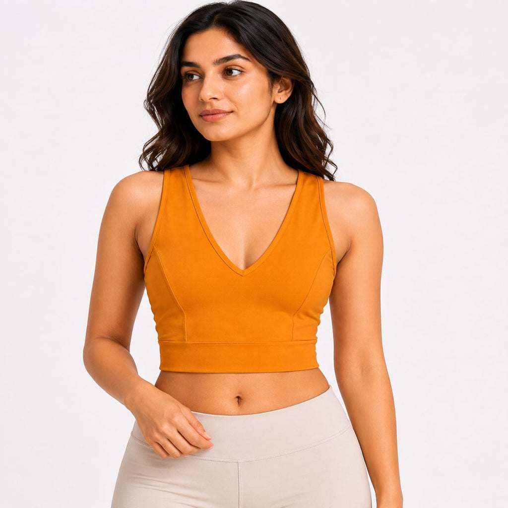 Women's Chic V-Neck Mustard Yellow Fitted Crop Top-2