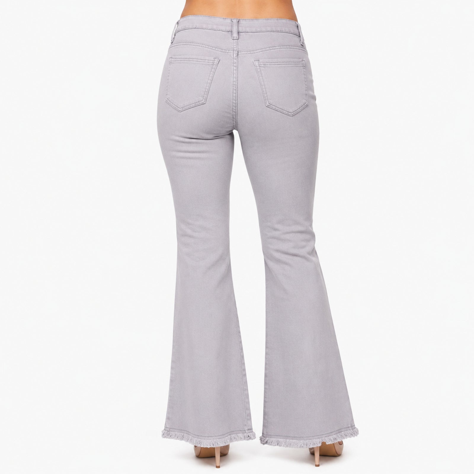 Women's Frost Grey Frayed Hem Wide Leg Jeans-4