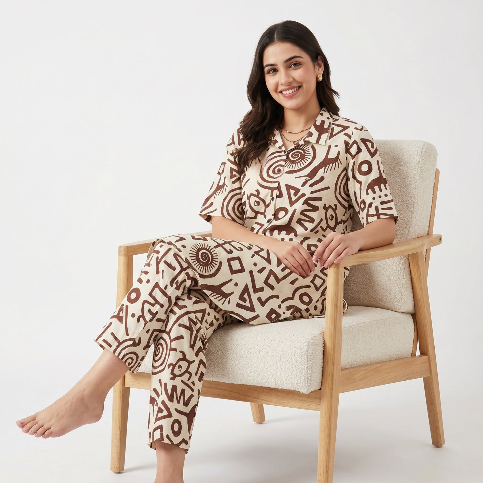 Women's Cream Abstract Printed Co-Ord Set-3