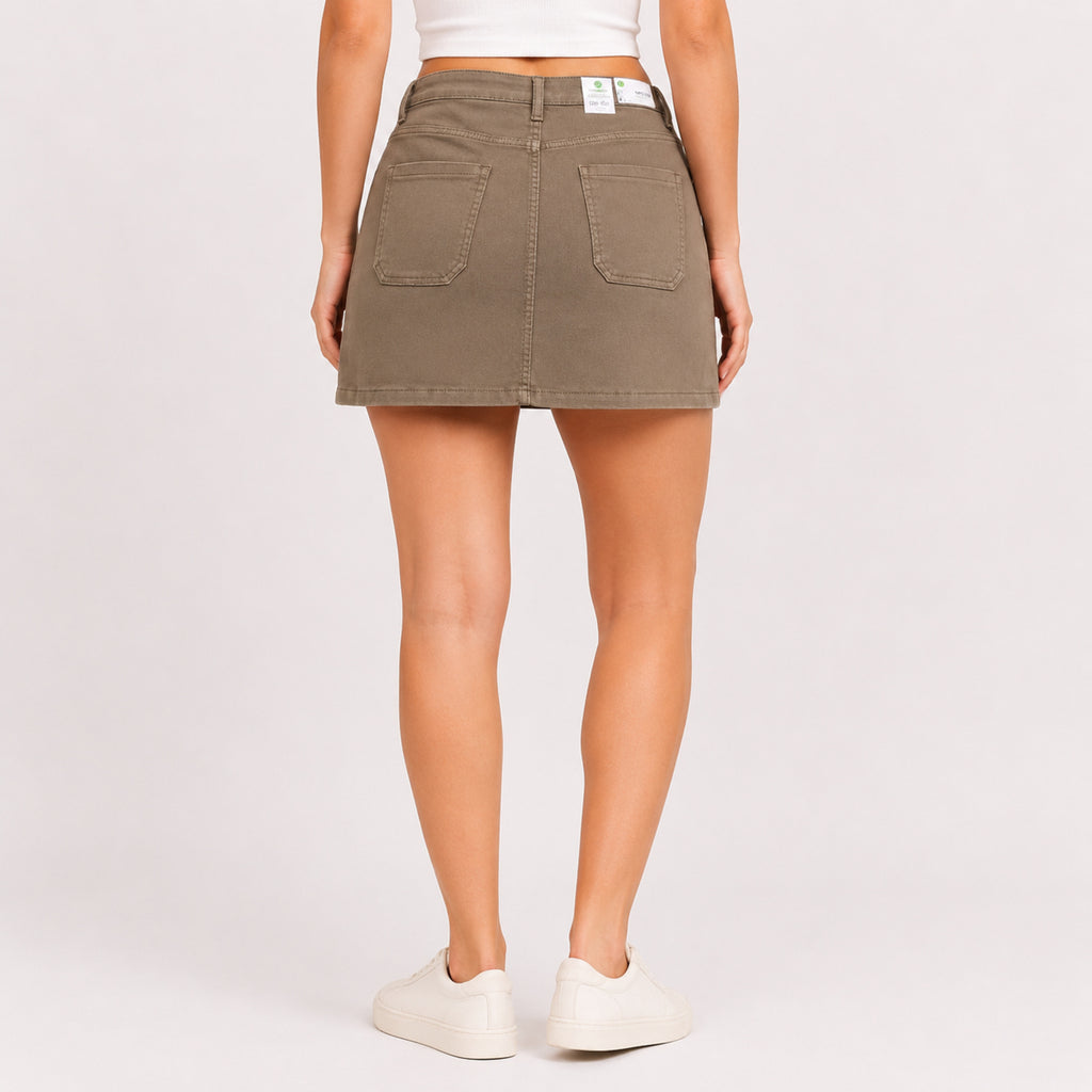 Women's Olive Green Denim Mini Skirt-4