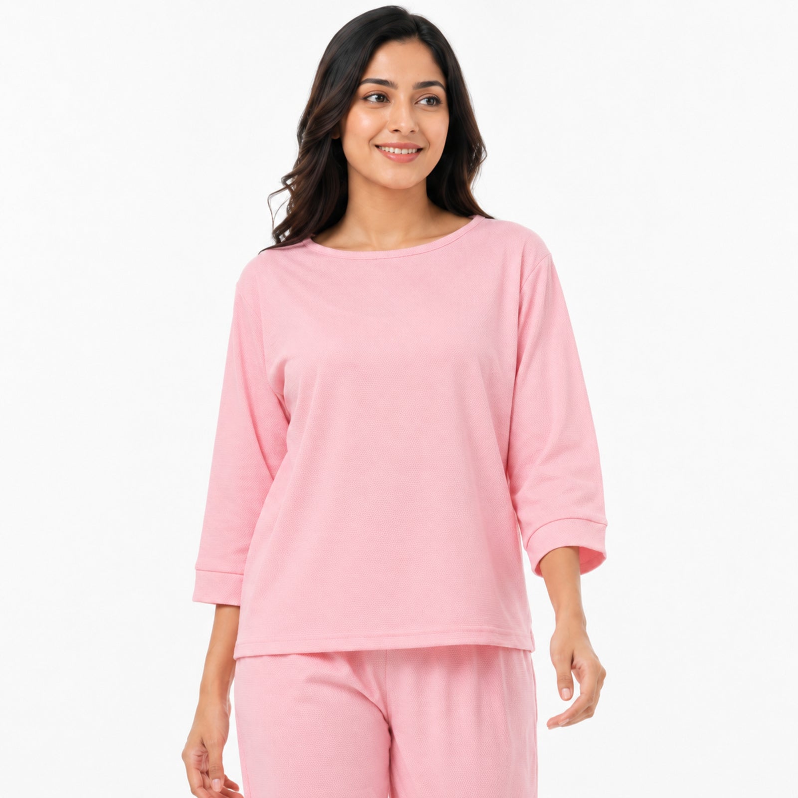 Women's Peach Relaxed Fit Top and Jogger Co-Ord Set | Solid Loungewear Two-Piece Set-3