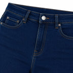 Women's Dark Blue High-Waist Slim Straight Denim Jeans with Classic Pockets-2