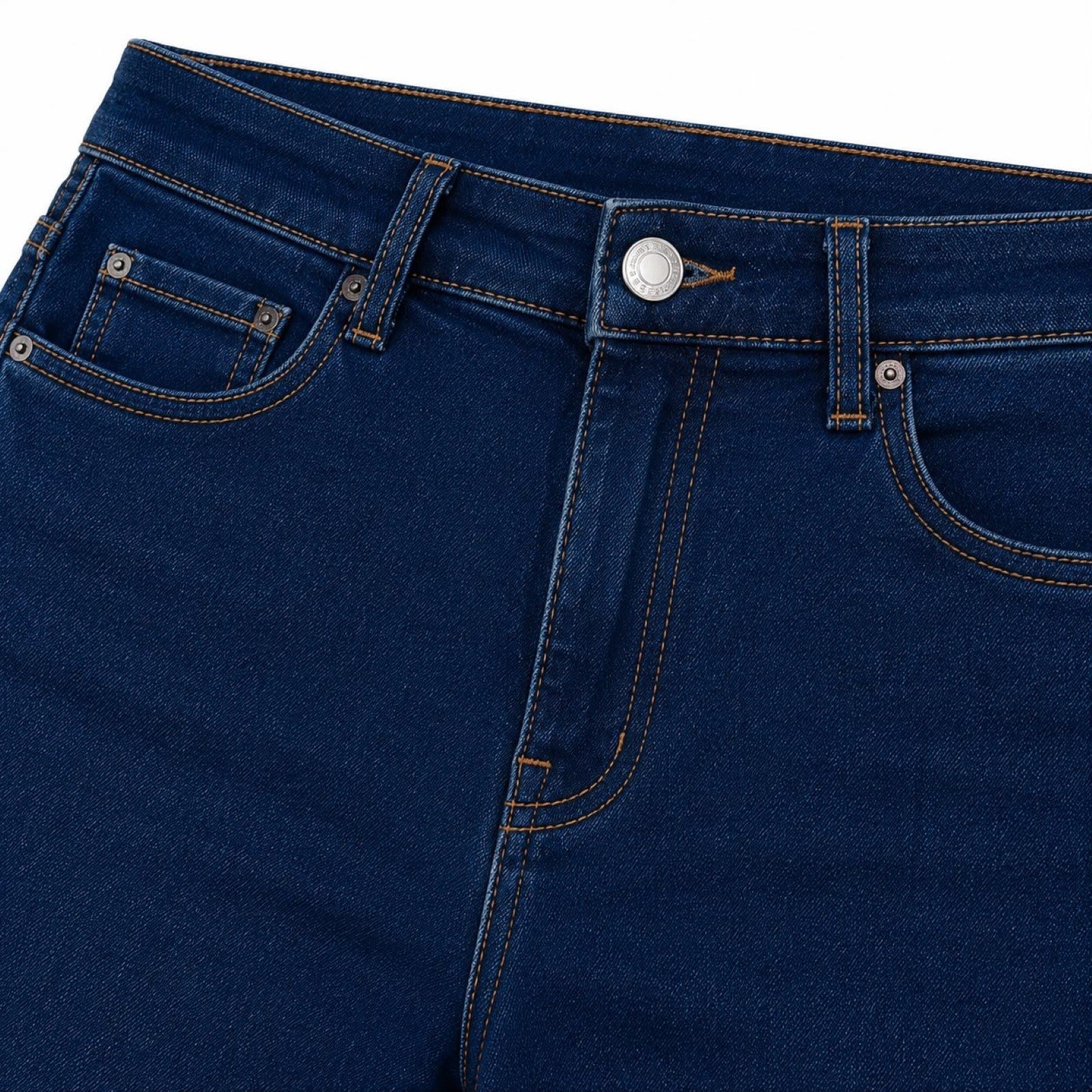 Women's Dark Blue High-Waist Slim Straight Denim Jeans with Classic Pockets-2