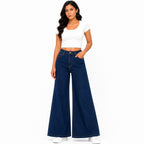 Women's Dark Wash Wide Leg High-Rise Jeans | Premium Everyday Denim Pants-1