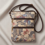 Women's Cream Floral Print Crossbody Sling Bag with Multi-Zip Compartments-1