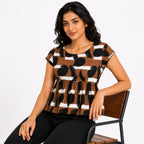Women's Brown Geometric Printed Peplum Top-1