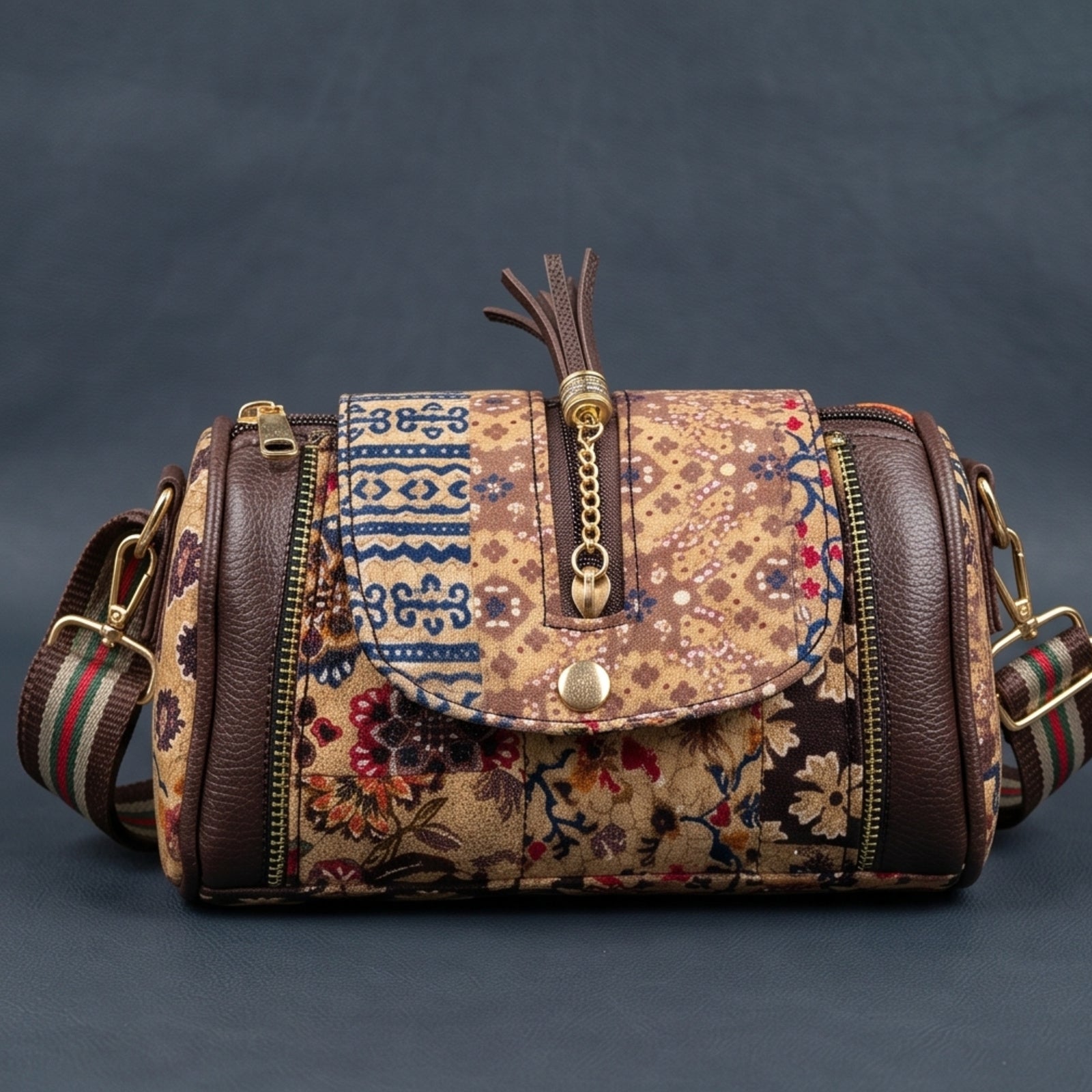 Women's Nomad Mustard Printed Barrel Sling Bag-2