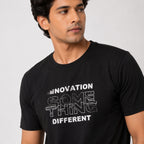Men's Black Graphic Printed Crew Neck T-Shirt-3