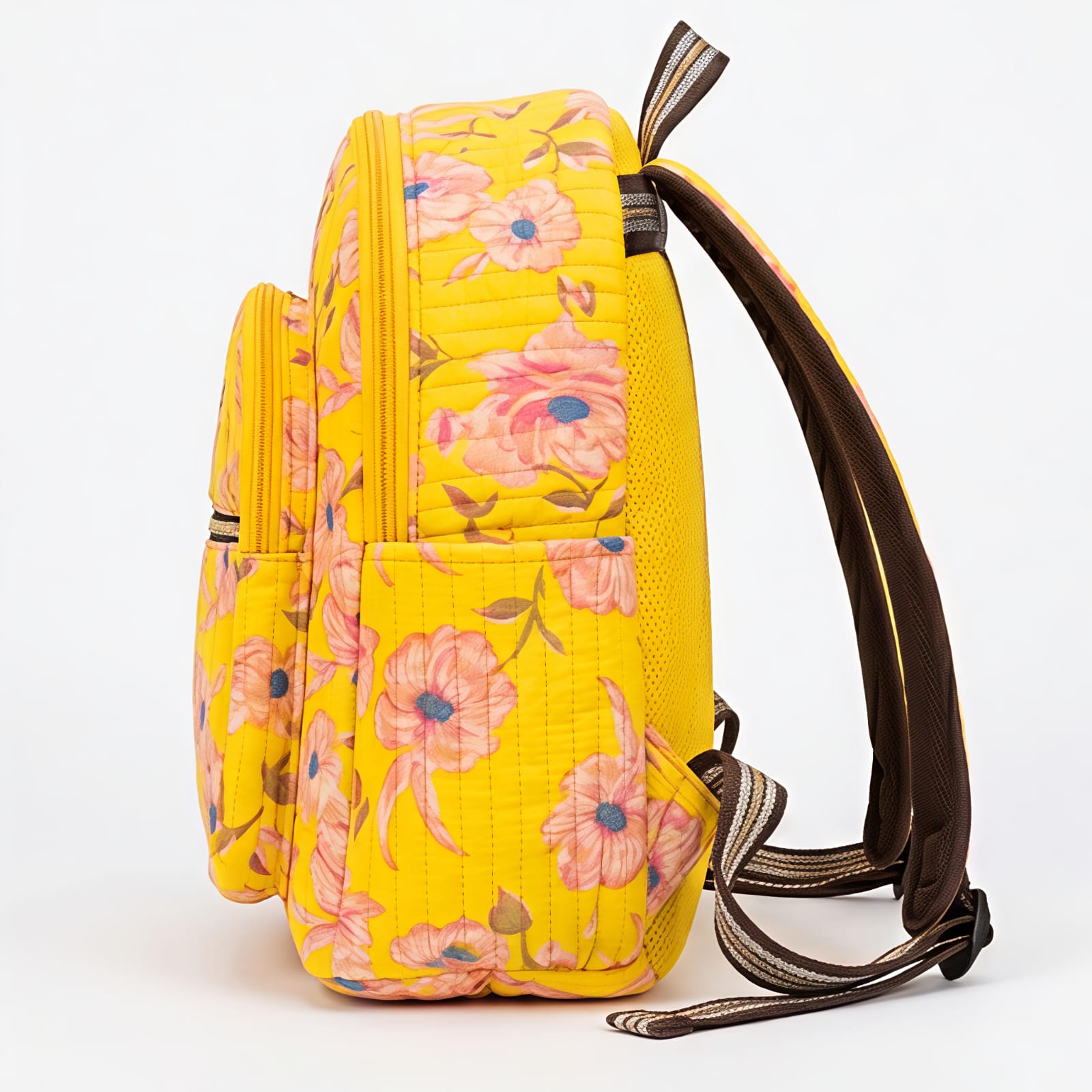 Women's Michael Floral Printed Yellow Quilted Backpack-2