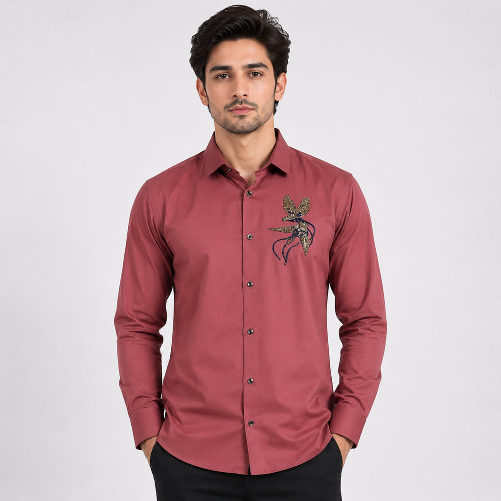 Men's Royal Rust Embroidered Statement Formal Shirt-1