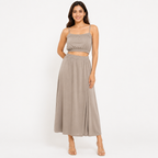 Women's Peach Sleeveless Co-Ord Set | Crop Top & High-Waist Maxi Skirt Two-Piece Outfit-1