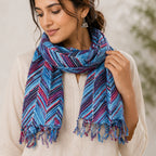 Women's Blue Chevron Striped Tassel Scarf-4