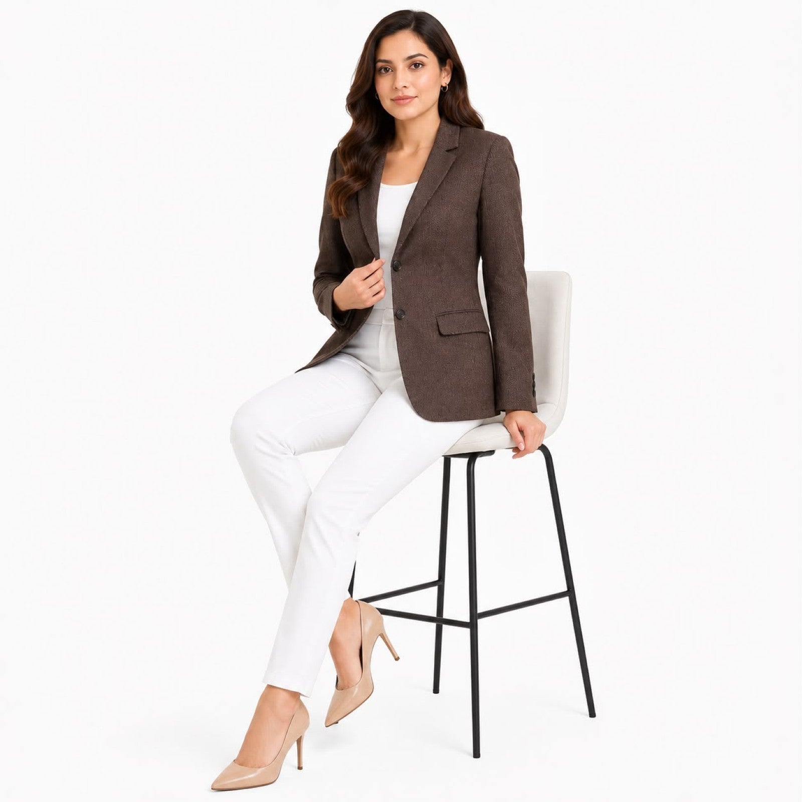 Women's Brown Formal Single-Breasted Blazer for Office & Professional Wear-3
