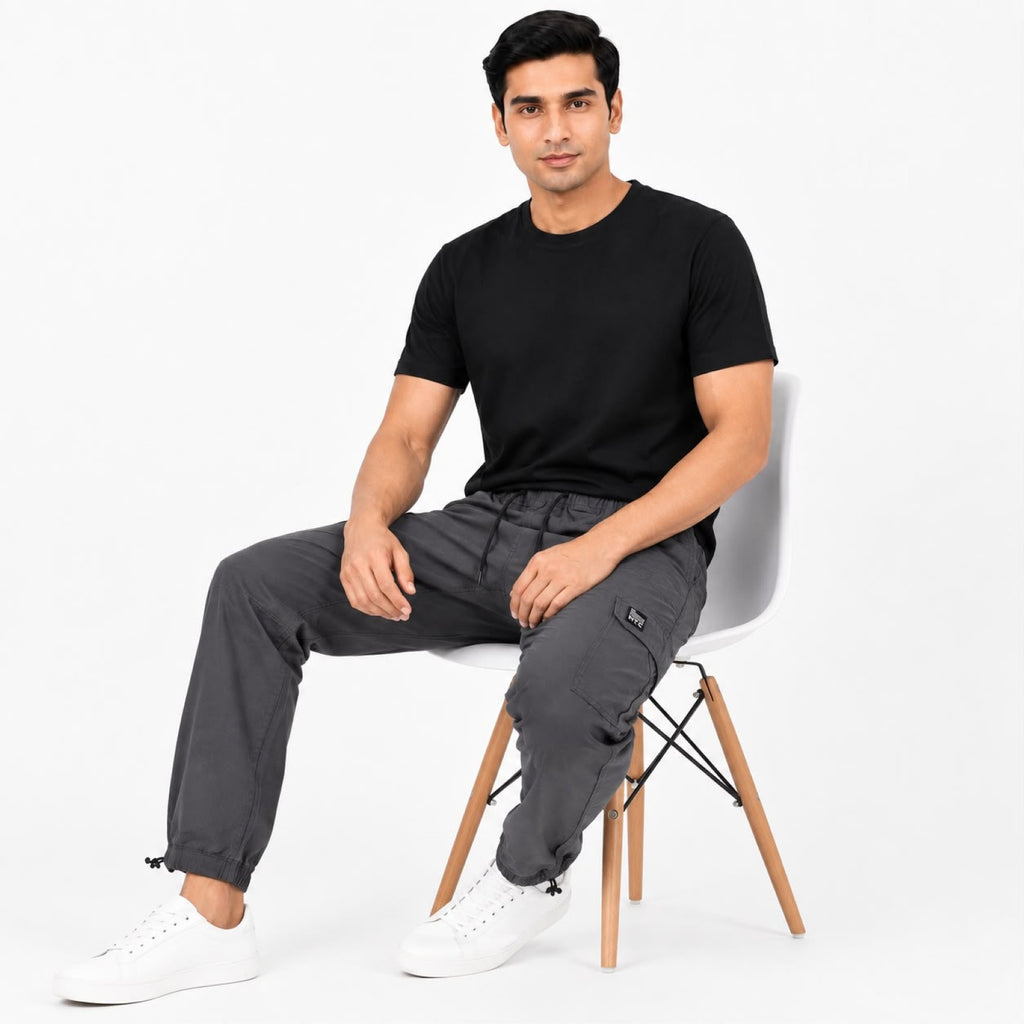 Men's Dark Grey Cargo Jogger Pants with Drawstring Waist-3