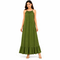 Women's Olive Green Sleeveless Flowy Maxi Dress-3