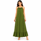Women's Olive Green Sleeveless Flowy Maxi Dress-3