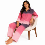 Women's Pink Ombre Dyed Collared Shirt and Wide-Leg Pyjama Co-Ord Set | Relaxed Lounge Set-2