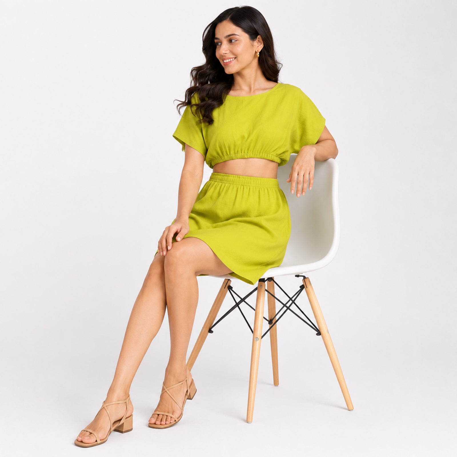 Women's Parrot Green Crop Top and Mini Skirt Co-Ord Set-2