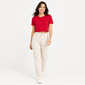 Women's Red Crew Neck Short Sleeve Boxy Crop T-Shirt | Solid Casual Crop Tee-1