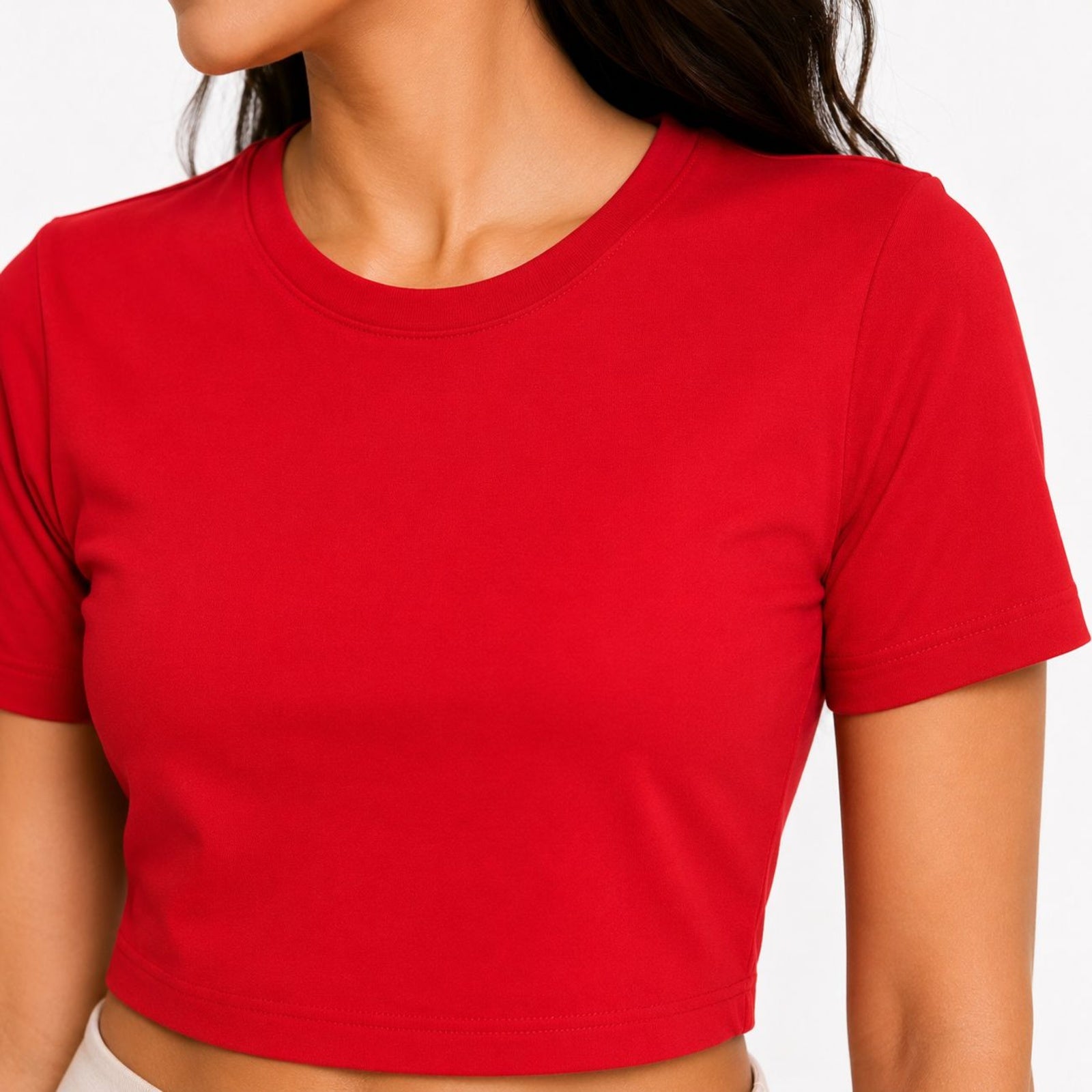 Women's Red Solid Crop T-Shirt-3