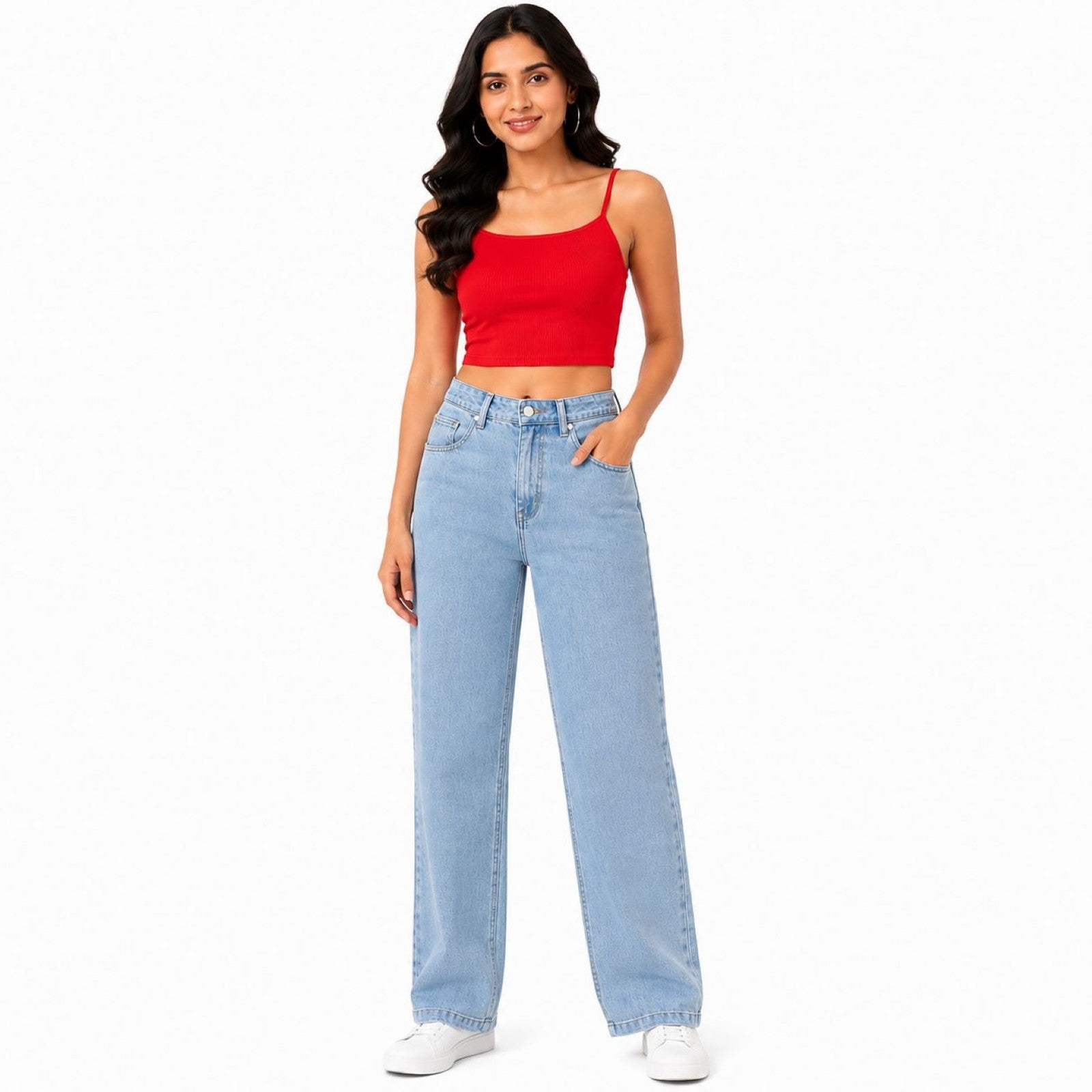 Women's Light Blue Wide Leg High-Rise Jeans | Casual Everyday Denim Pants-1