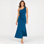 Women's Blue One-Shoulder Ruched Maxi Dress-1