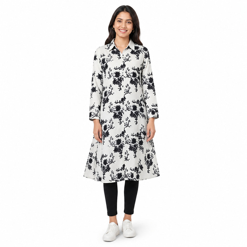Ivory Noir Floral Long Co-Ord Set-1
