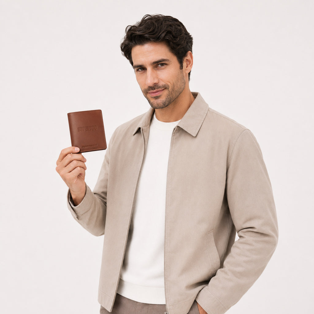 Men's Luxury Tan Leather Bifold Wallet with Embossed Brand Branding-4