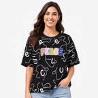Women's Black Graphic Printed Oversized T-Shirt | Casual Everyday Cotton Tee-3
