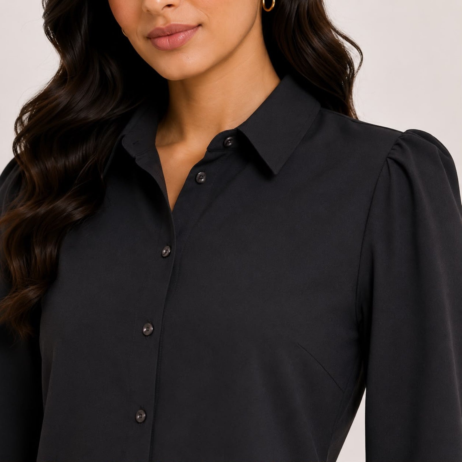 Women's Black Full Sleeve Collared Button-Down Shirt-4