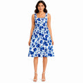 Women's Blue Floral Print Sleeveless Fit & Flare Midi Dress-1