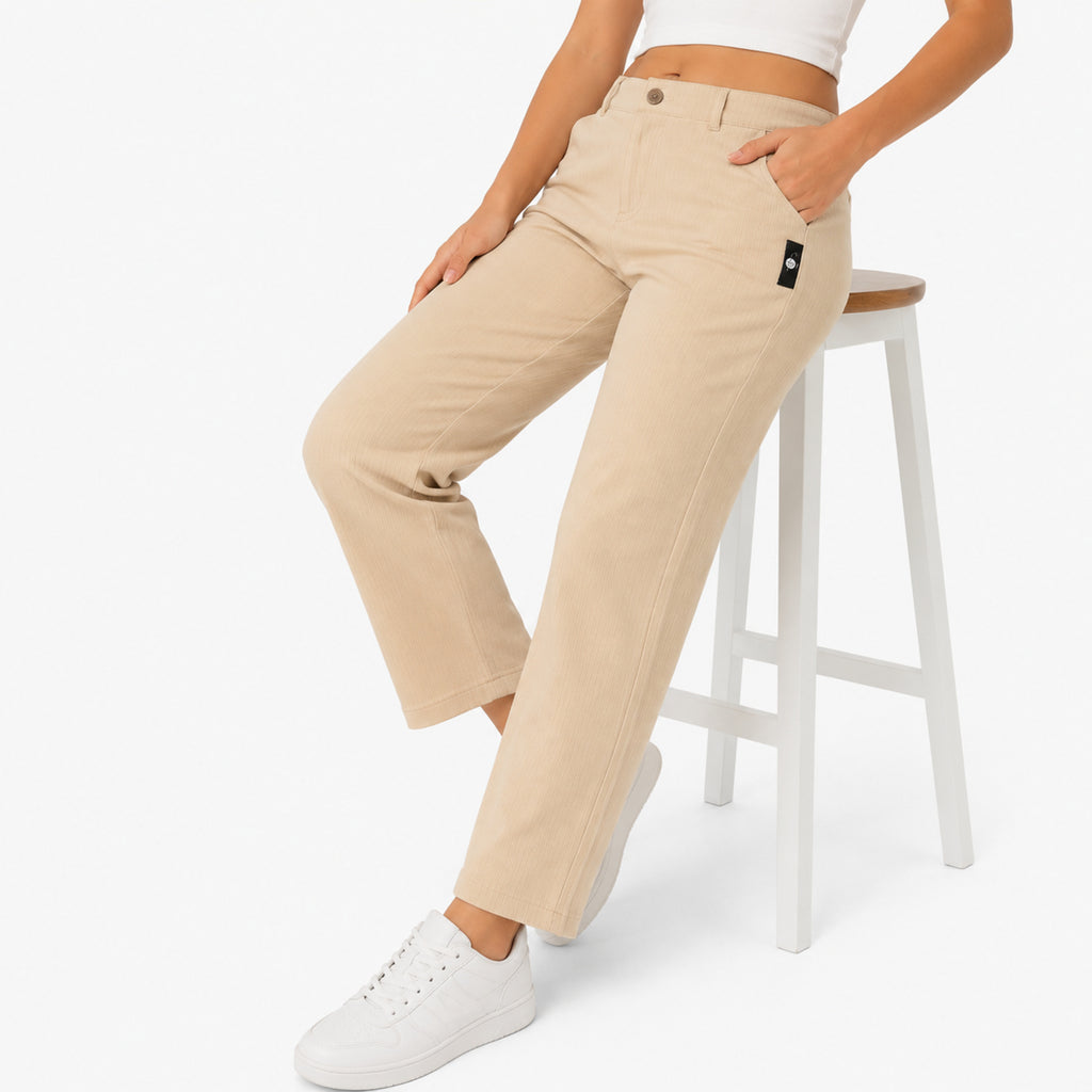 Women's Cream Straight Fit Formal Trousers-3