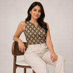 Women's Brown Geometric Print Sleeveless Top-3