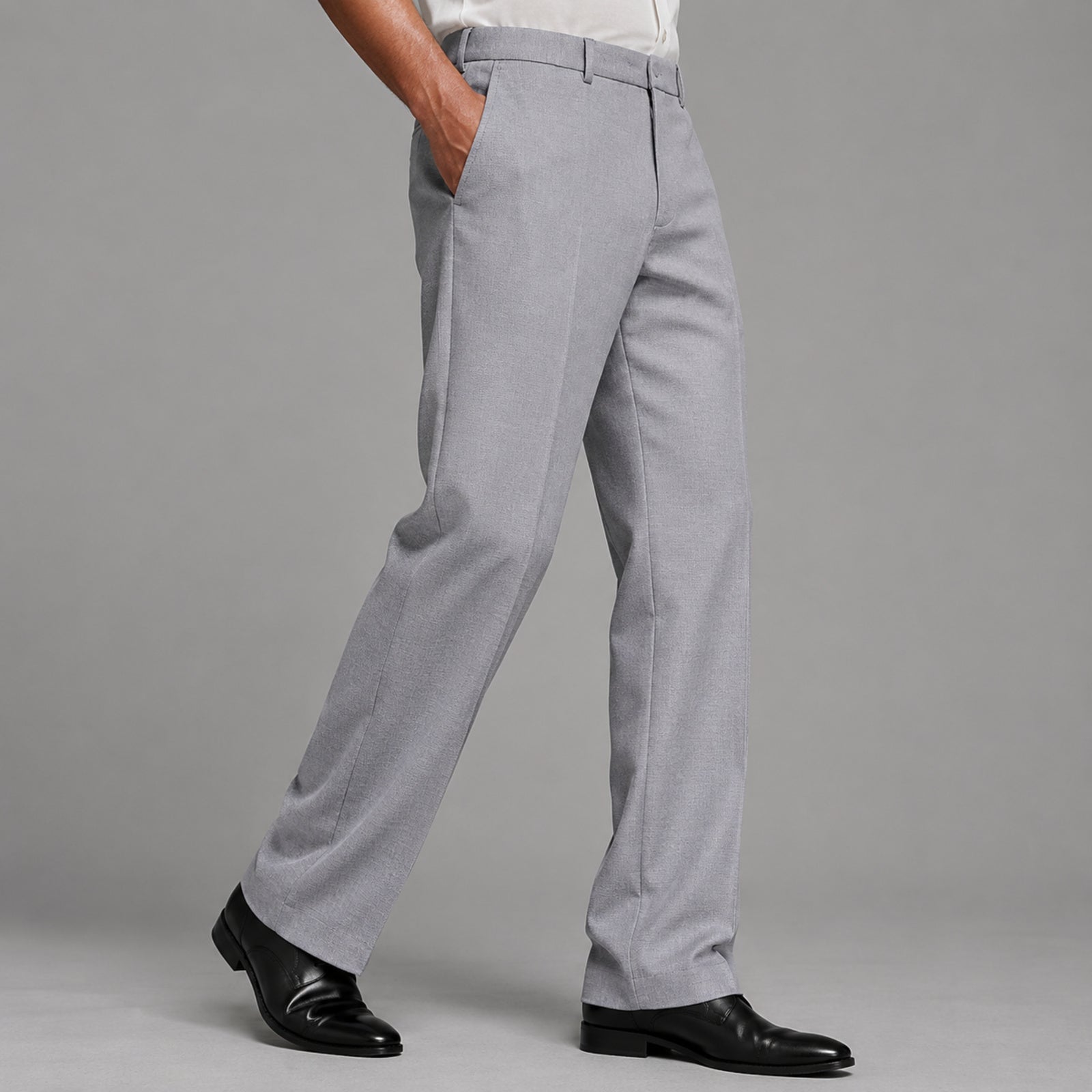Men's Light Grey Slim Fit Formal Trousers-2