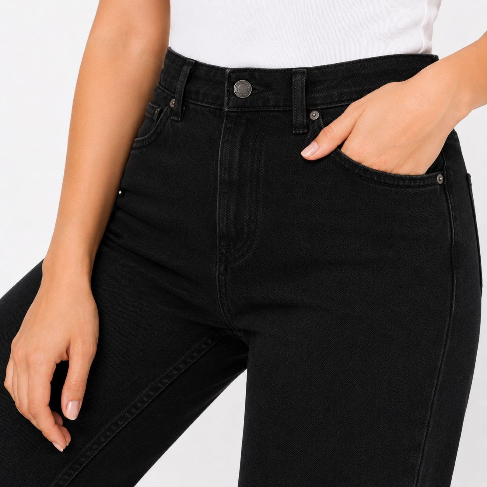 Women's Black High-Rise Wide Leg Jeans | Classic Straight Fit Denim Pants-3