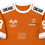 Men's Orange Motorsport Graphic Contrast Panel Crew Neck T-Shirt | Regular Fit Half Sleeve Casual Tee-3