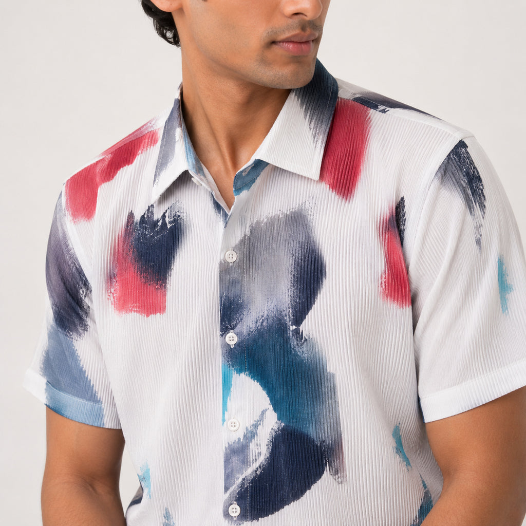 Men's White Abstract Print Half Sleeve Casual Shirt-2