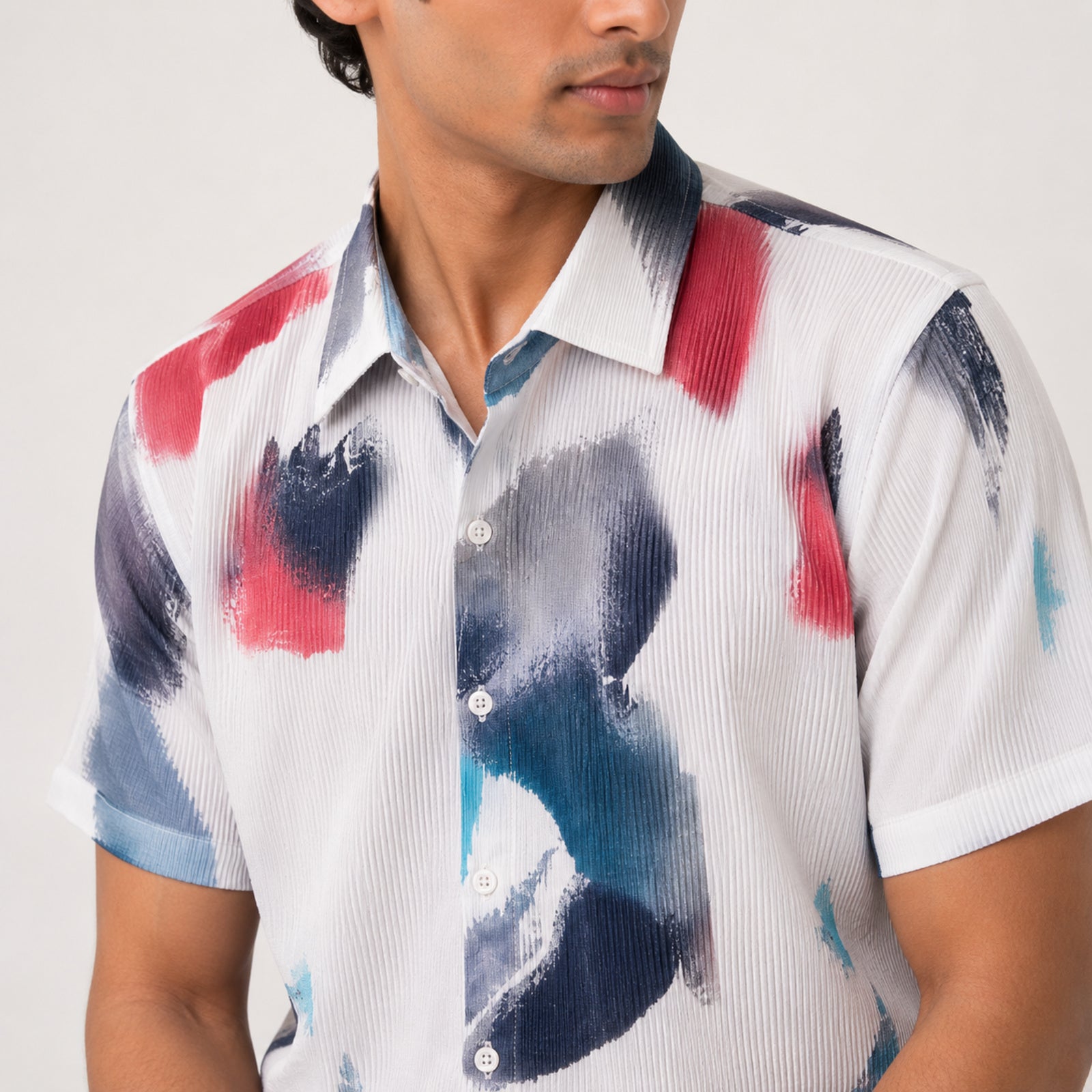 Men's White Abstract Print Half Sleeve Casual Shirt-2