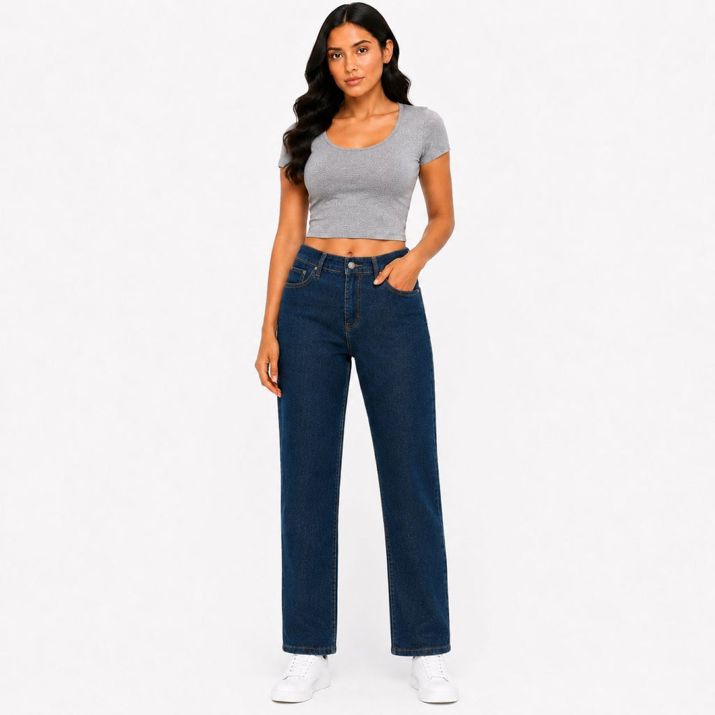 Women's Dark Wash Straight Fit High-Rise Jeans | Classic Full-Length Denim-1
