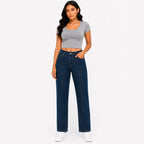 Women's Dark Wash Straight Fit High-Rise Jeans | Classic Full-Length Denim-1