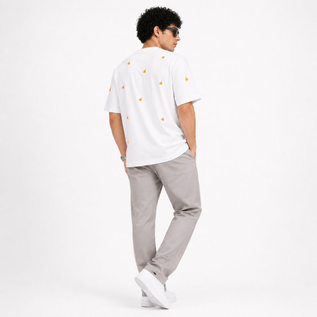 Men's White Minimal Printed Oversized T-Shirt-2