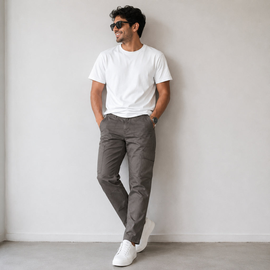 Men's Dark Grey Utility Cargo Straight Fit Pants-1