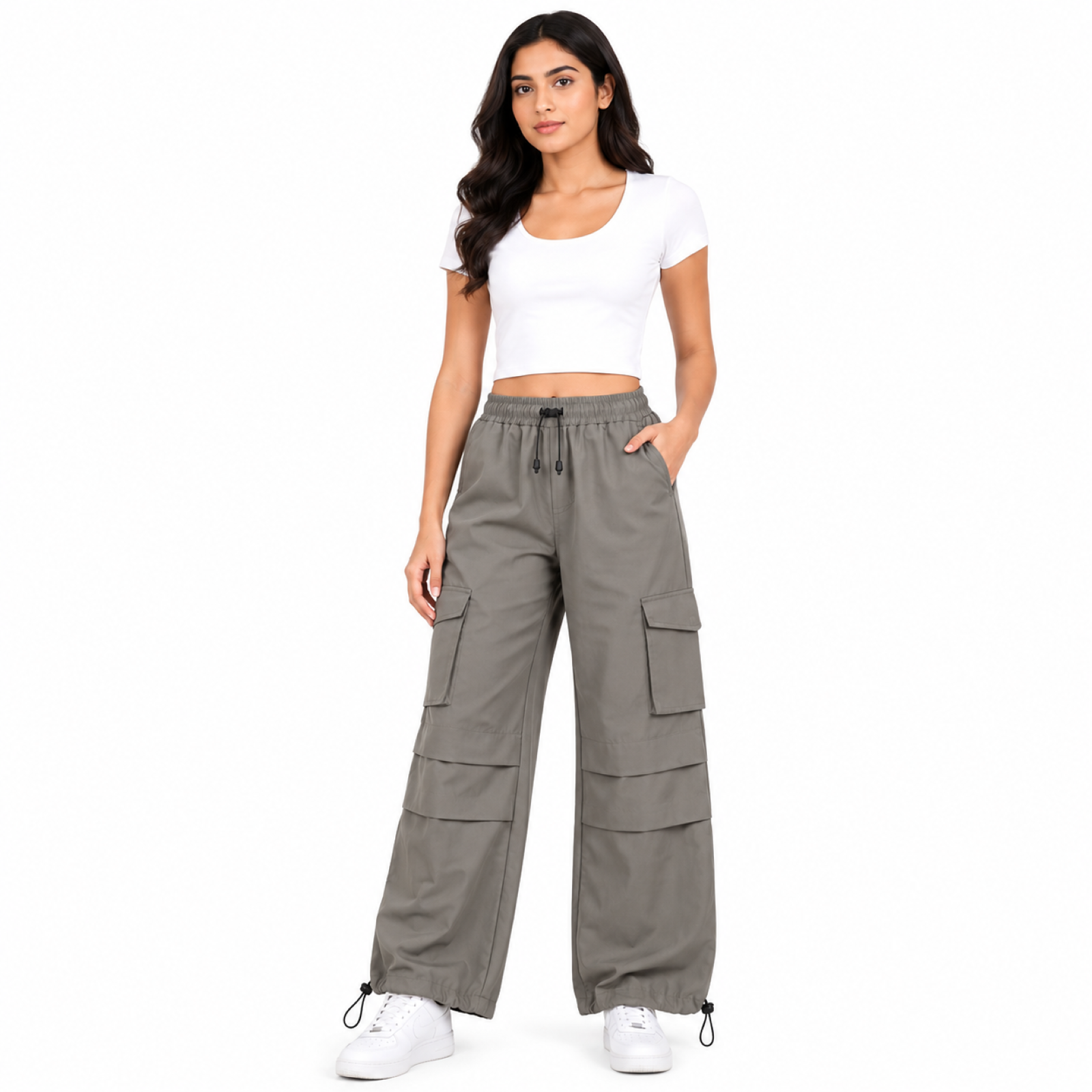 Women's Pink High-Waist Cargo Wide Leg Utility Pants-1
