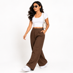 Women's Rust High-Waist Pleated Wide Leg Casual Trousers-3