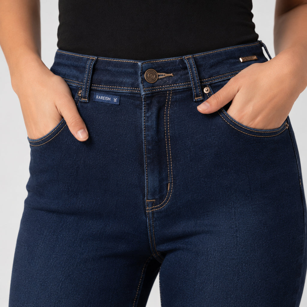 Women's Dark Blue Straight Fit Denim Jeans-4
