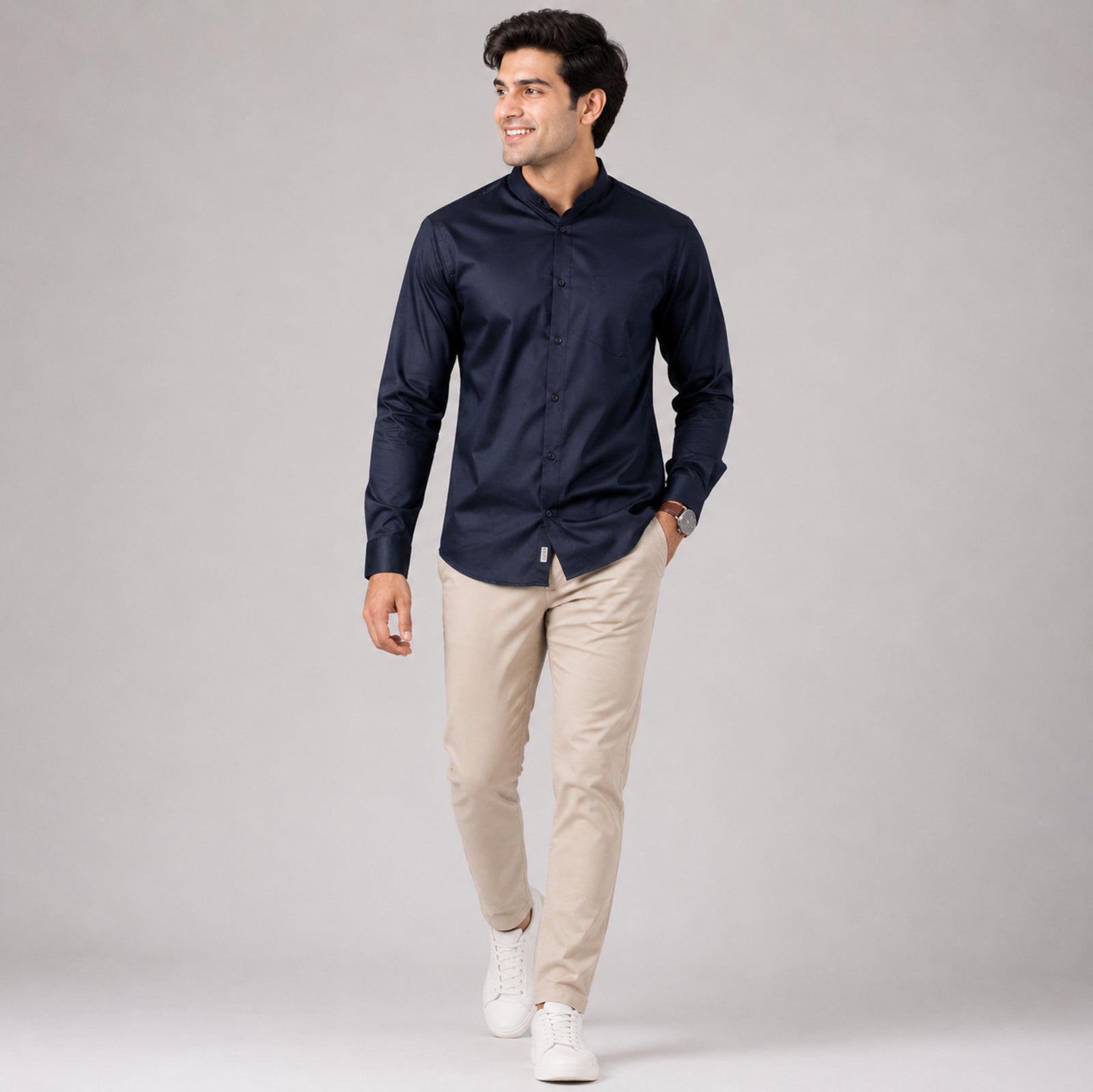 Men's Regal Navy Mandarin Collar Premium Shirt-1